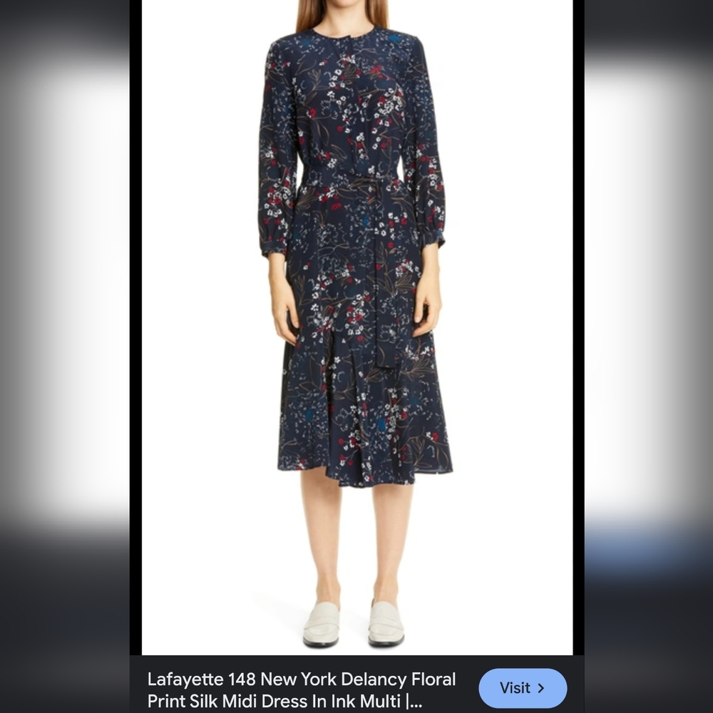 Lafayette 148 New York DELANCY FLORAL PRINT SILK MIDI DRESS IN INK MULTI XS
